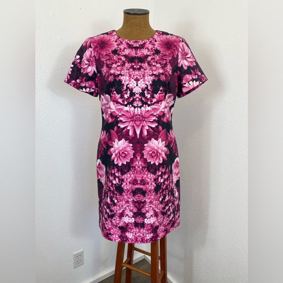 Michael Kors Women's New Pink Gardens Floral Short Dress Size 12 Dahlias Bouquet - Picture 14 of 14